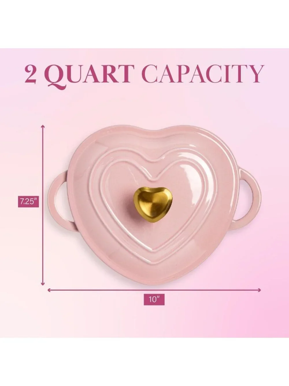 Heart-Shaped Enameled Cast Iron Dutch Oven Pot with Lid, 2-Quart, Pink, Oven